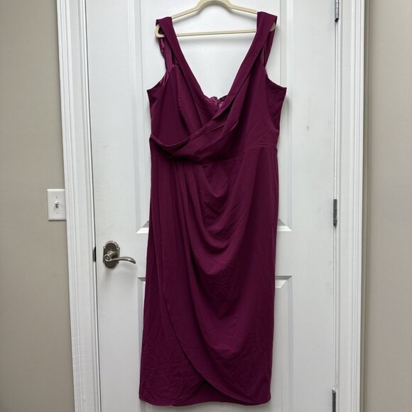 City Chic Plus Size 2X 24 Magenta Off Shouder Midi Cocktail Dress Ripple Love - Picture 3 of 10